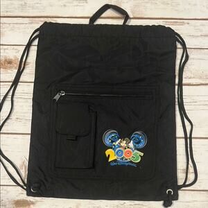 Vintage Disney Walt Disney World 2005 Black Drawstring Backpack